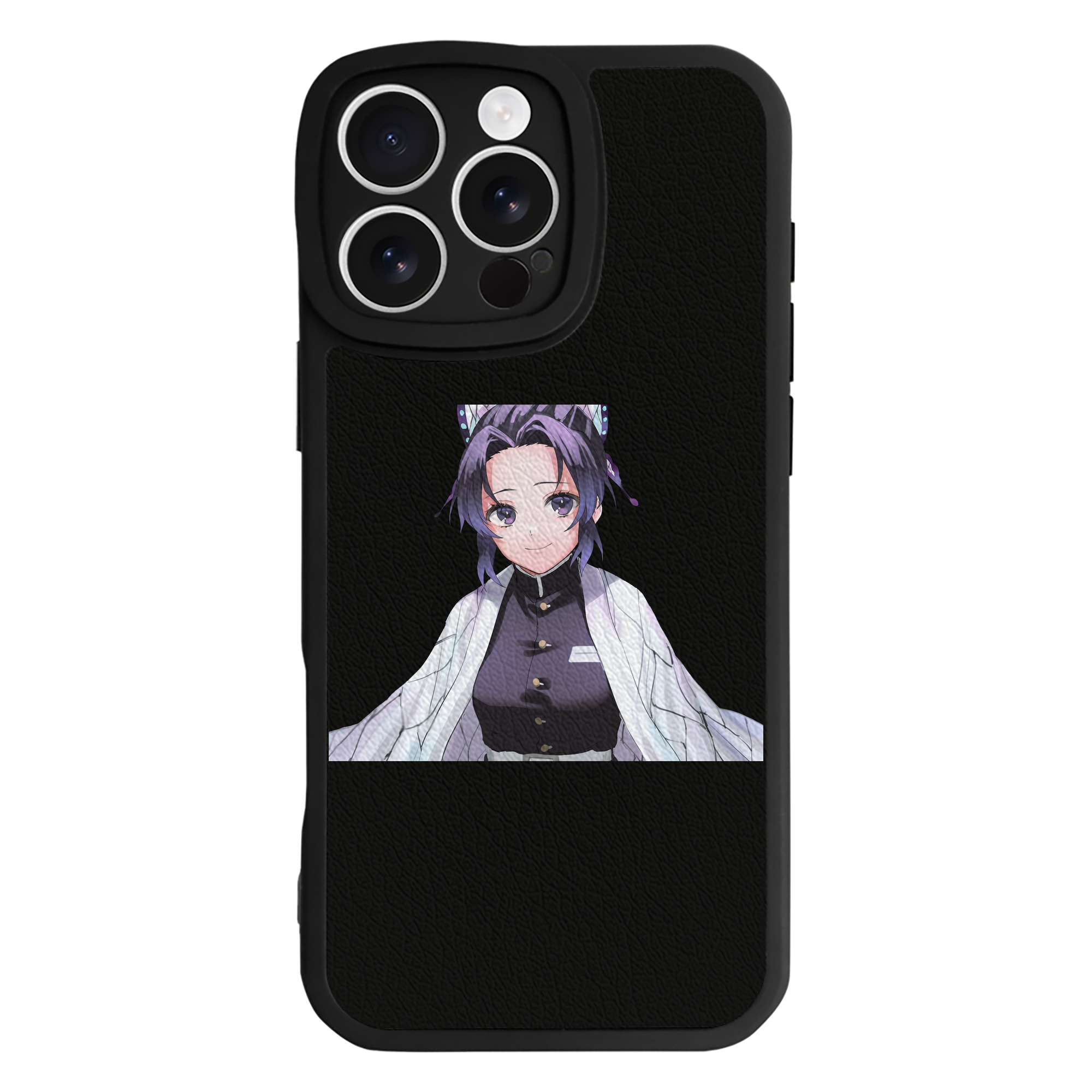 （画像用） 鬼滅の刃（きめつのやいば）蟲柱-胡蝶 しのぶ／こちょう しのぶ Kochou Shinobu 【iPhone 16シリーズ対応】シリコンスマホケース（レザー調） 材質：シリコン